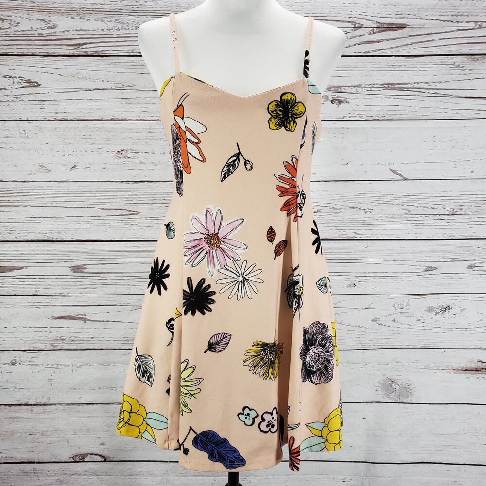 Zara Trafaluc Women's Peachy Pink Floral Pleated Strappy Dress Size Small